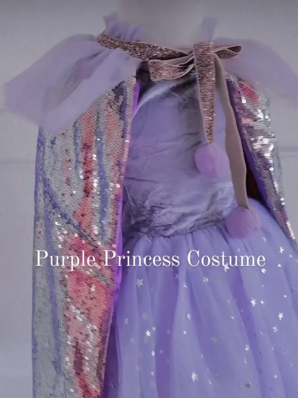 Fancy shmancy Purple Princess Kids Costume with Sequin Cape